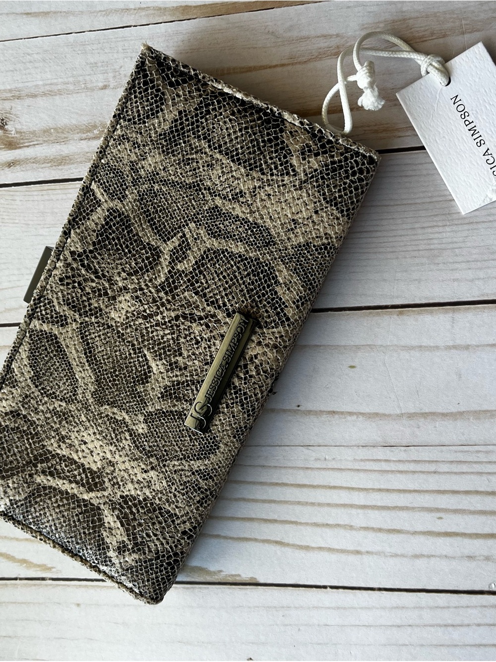 Jessica Simpson Snake-Print Wallet in Beige and Black